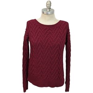Three Dots Womens Maroon Red Boatneck Chunky Knit Textured Sweater - Med…